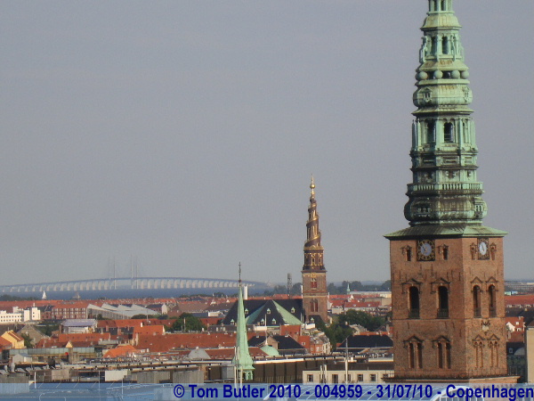 Photo ID: 004959, The spire of Vor Frelsers Kirke and the resunds bridge, Copenhagen, Denmark