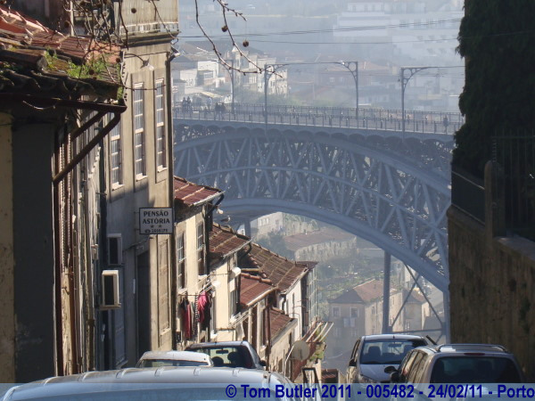 Photo ID: 005482, First glimpse of the Dom Luis I bridge, Porto, Portugal