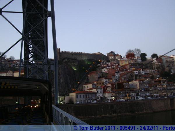 Photo ID: 005491, Looking across to the Funicular and the city walls from the Dom Luis bridge, Porto, Portugal