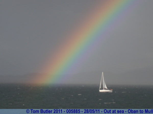 Photo ID: 005885, A yacht risks sailing straight into the Rainbow, Out at sea - Oban to Mull, Scotland