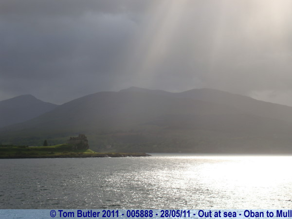 Photo ID: 005888, The mountains of Mull and Duart Castle, Out at sea - Oban to Mull, Scotland