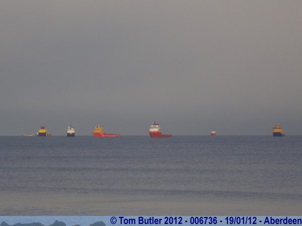 Photo ID: 006736, Oil rig supply ships waiting to enter the harbour, Aberdeen, Scotland