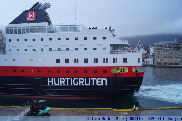 Photo ID: 008415, Over 18 hours late, Kong Hrald sets off, Bergen, Norway