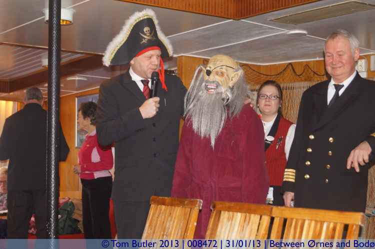 Photo ID: 008472, The tour manager, King Neptune and the Captain, On the Hurtigruten between rnes and Bod, Norway