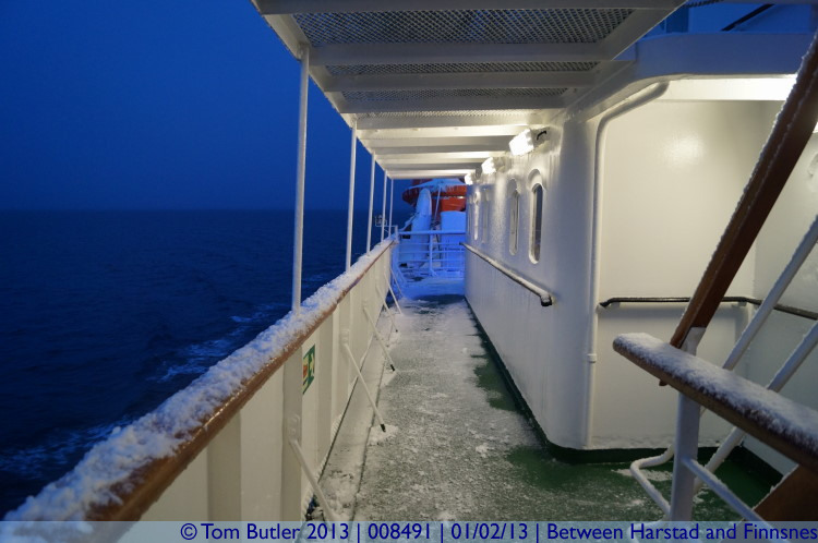 Photo ID: 008491, On deck before dawn after a heavy snow, On the Hurtigruten between Harstad and Finnsnes, Norway