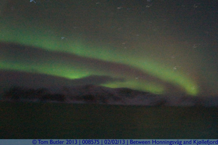 Photo ID: 008575, The lights start to play across the sky, On the Hurtigruten between Honningsvg and Kjllefjord, Norway