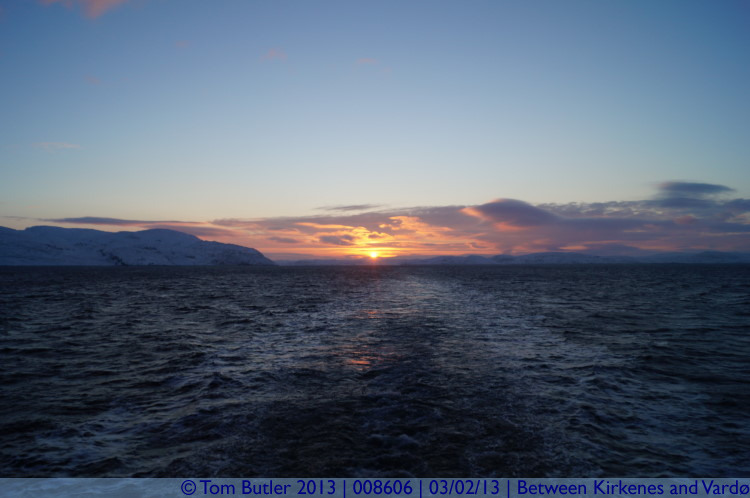 Photo ID: 008606, Heading into the sunset, On the Hurtigruten between Kirkenes and Vard, Norway