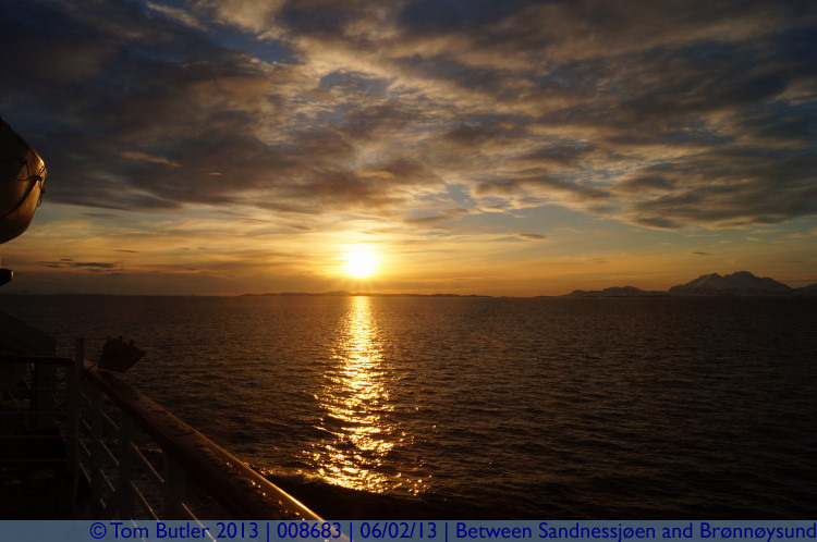 Photo ID: 008683, The warming glow of a winters sunset, On the Hurtigruten between Sandnessjen and Brnnysund, Norway