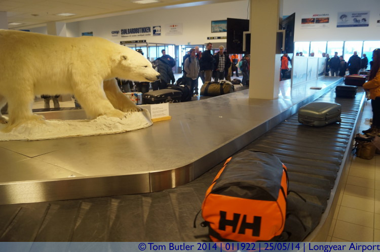 Photo ID: 011922, Suitcase about to suffer Polar Bear attack, Longyear Airport, Norway
