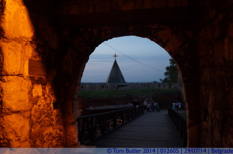 Photo ID: 012605, Looking through the gate to a church tower, Belgrade, Serbia