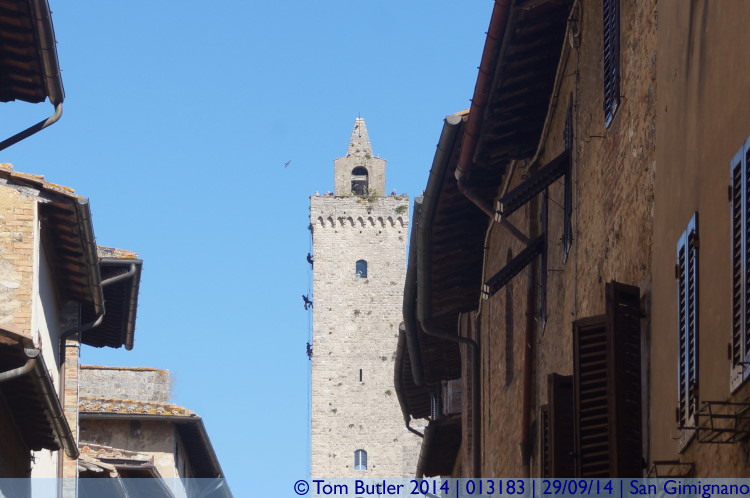 Photo ID: 013183, Abseiling down a tower, San Gimignano, Italy