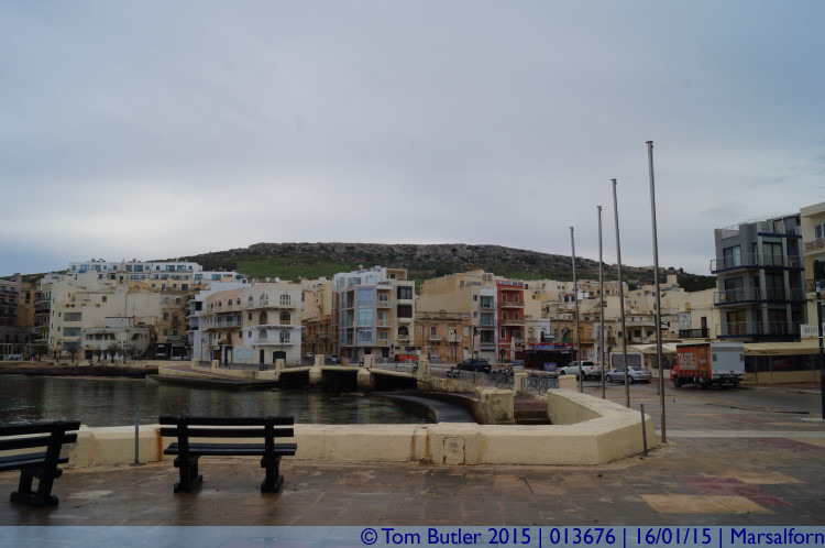 Photo ID: 013676, Hills rising behind town, Marsalforn, Malta
