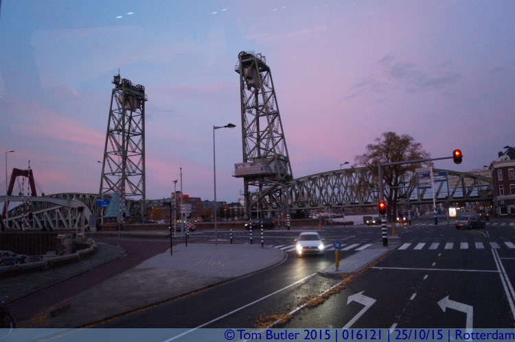 Photo ID: 016121, The lift bridge at dusk, Rotterdam, Netherlands
