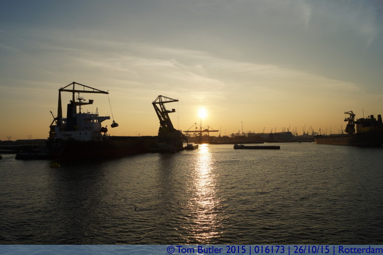 Photo ID: 016173, Sunset over the harbour, Rotterdam, Netherlands