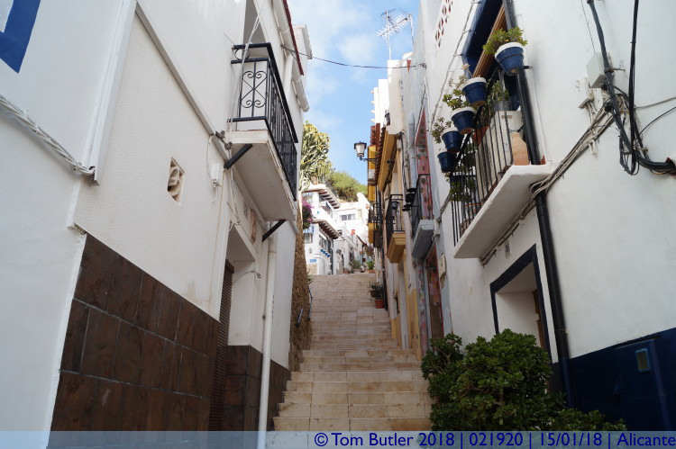 Photo ID: 021920, Old town buildings and stairs, Alicante, Spain