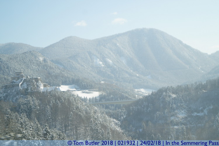 Photo ID: 021932, Snowy castle and mountains, In the Semmering Pass, Austria