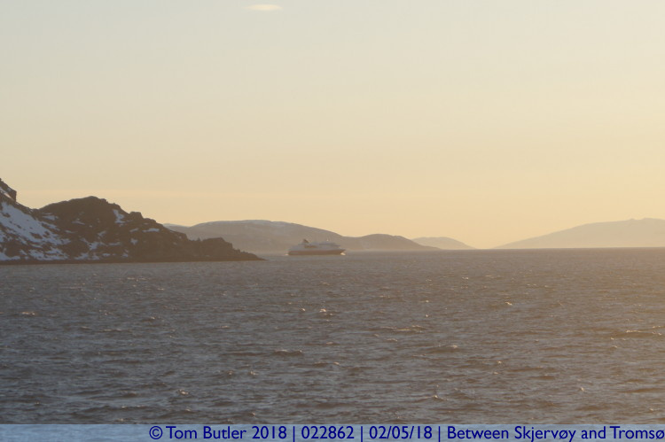 Photo ID: 022862, MS Polarlys approaches, Between Skjervy and Troms, Norway
