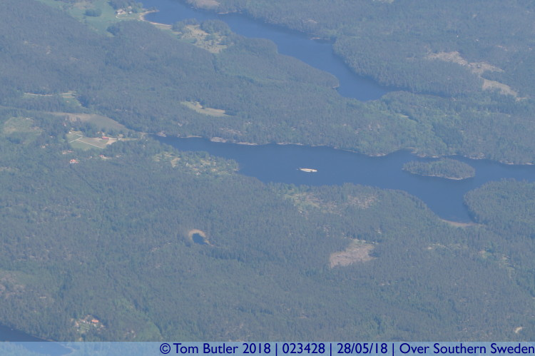Photo ID: 023428, Lake and island, Over Southern Sweden, Sweden