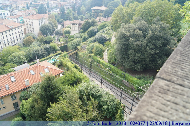 Photo ID: 024377, Looking down on the lower funicular, Bergamo, Italy