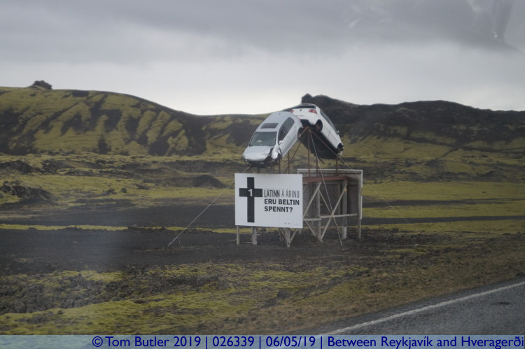 Photo ID: 026339, Road safety messages, Between Reykjavk and Hverageri, Iceland