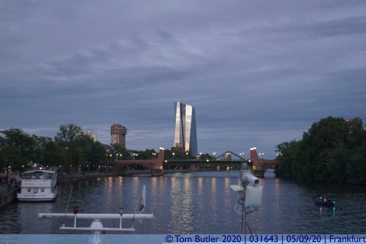 Photo ID: 031643, Sunset glinting off the ECB, Frankfurt am Main, Germany
