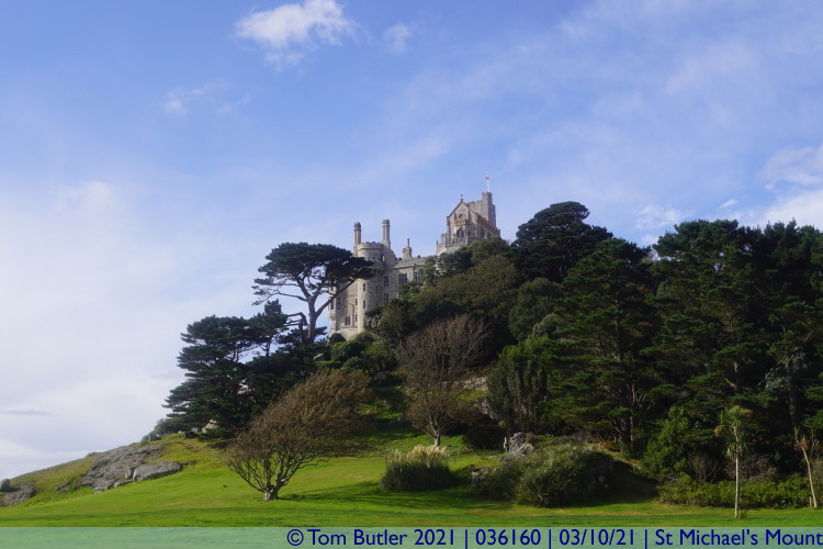 Photo ID: 036160, Castle and woods, St Michael's Mount, Cornwall
