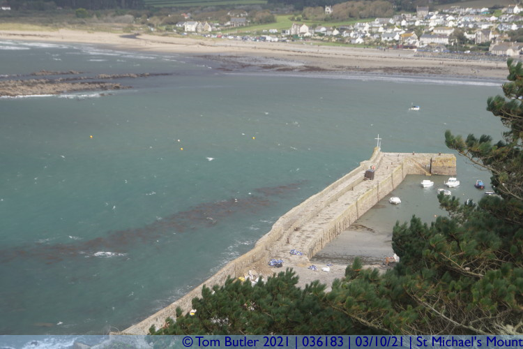 Photo ID: 036183, Harbour arm from the castle, St Michael's Mount, Cornwall
