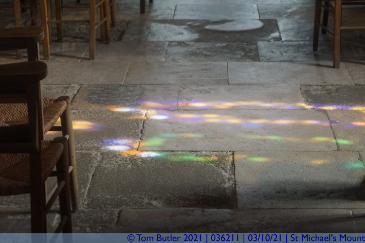 Photo ID: 036211, Light through the stained glass, St Michael's Mount, Cornwall