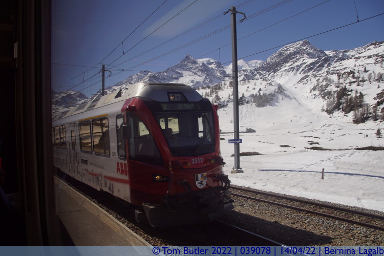 Photo ID: 039078, Passing a St. Moritz bound train, Bernina Lagalb, Switzerland