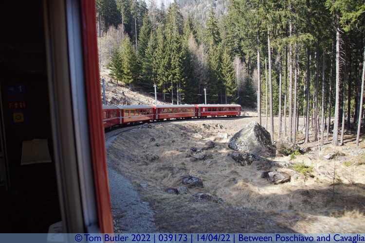 Photo ID: 039173, Looking back along the train, Between Poschiavo and Cavaglia, Switzerland