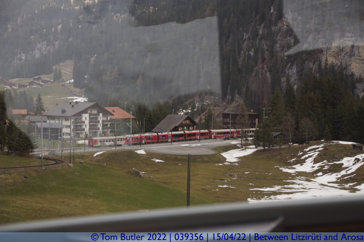 Photo ID: 039356, Looking down on the station, Between Litzirti and Arosa, Switzerland