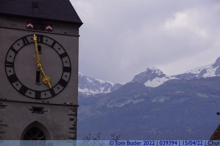 Photo ID: 039394, Church clock and Alps, Chur, Switzerland
