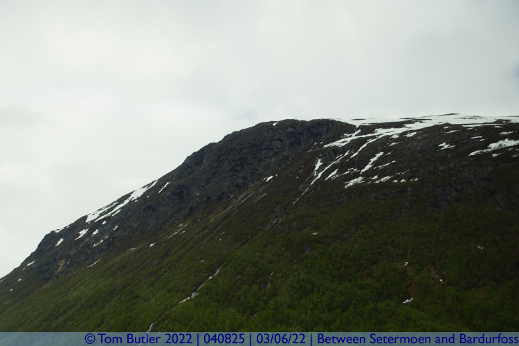 Photo ID: 040825, Snowmelt down the hillside, Between Setermoen and Bardurfoss, Norway