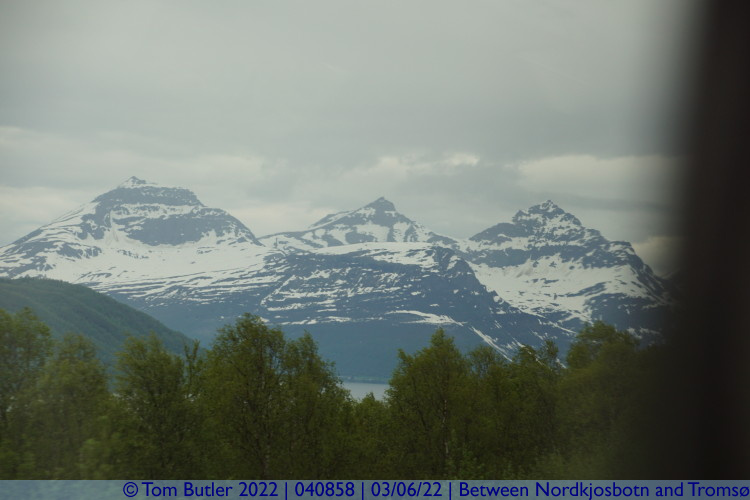Photo ID: 040858, Peaks forming the walls of the Balsfjorden, Between Nordkjosbotn and Troms, Norway