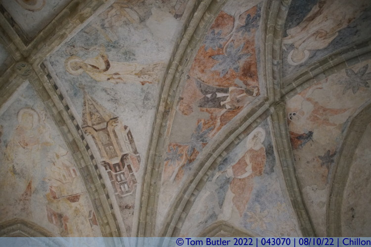 Photo ID: 043070, Fresco on the chapel roof, Chillon, Switzerland