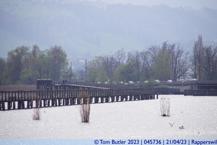 Photo ID: 045736, Full length of the Holzbrcke from the Heilig Hsli, Rapperswil, Switzerland