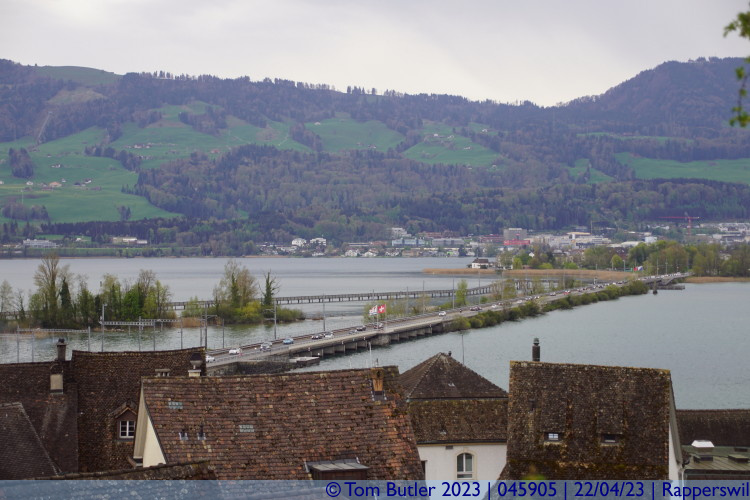 Photo ID: 045905, Looking down over the Seedamm from the castle, Rapperswil, Switzerland