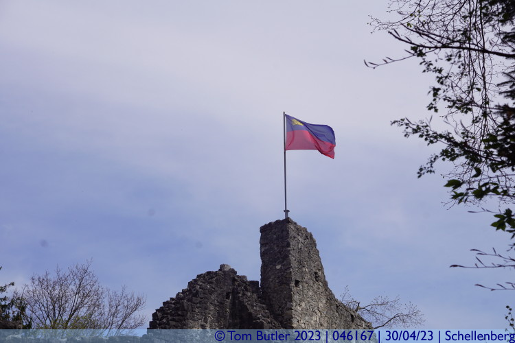 Photo ID: 046167, Liechtenstein flag over the castle, Schellenberg, Liechtenstein