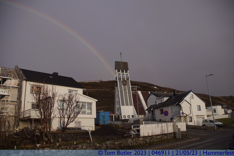 Photo ID: 046911, Rainbow and church, Hammerfest, Norway