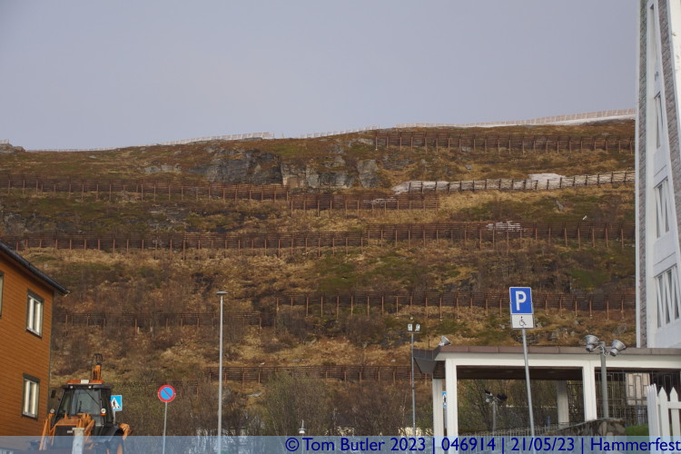 Photo ID: 046914, Avalanche protection barriers behind the town, Hammerfest, Norway