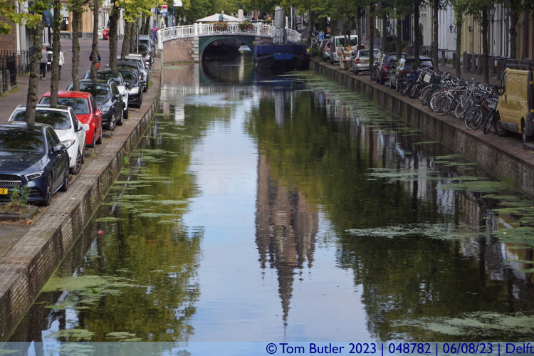 Photo ID: 048782, Tower of the Old Church reflected in the canal, Delft, Netherlands