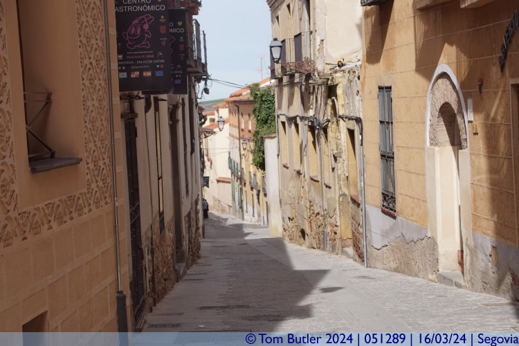 Photo ID: 051289, Looking down the narrow lanes of the old town, Segovia, Spain