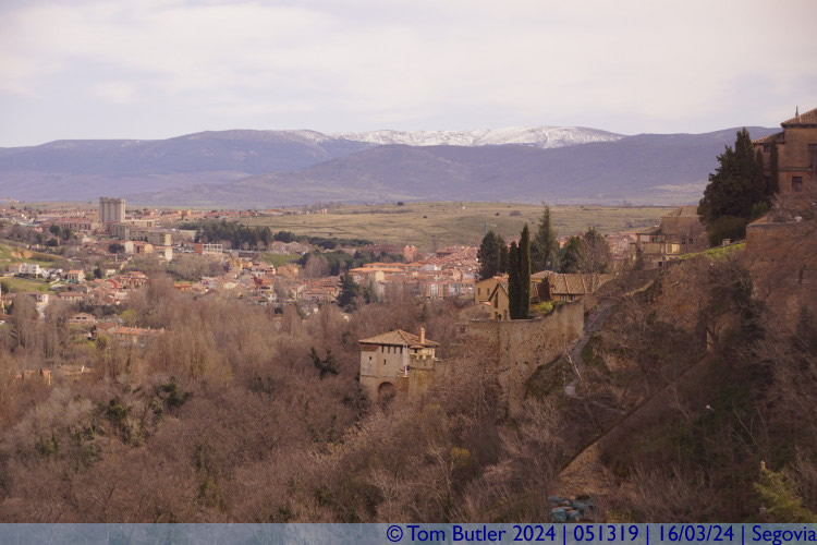 Photo ID: 051319, Looking down along the walls and to the mountains, Segovia, Spain