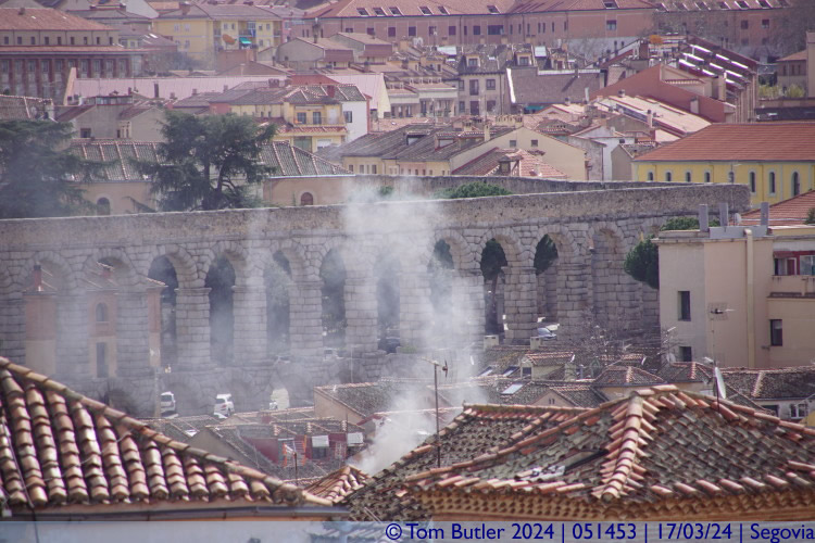 Photo ID: 051453, The aqueduct from the hotel roof, Segovia, Spain