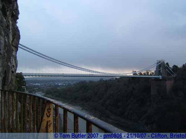 Photo ID: pm0806, The next rain shower prepares to drench Brunel's suspension bridge, seen from mouth of the Giants Cave, Clifton, Bristol, England