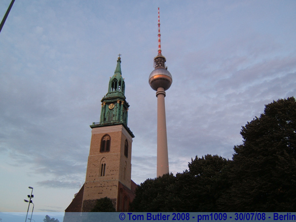 Photo ID: pm1009, The towers of the Marienkirce and the TV tower stand over former East Berlin, Berlin, Germany